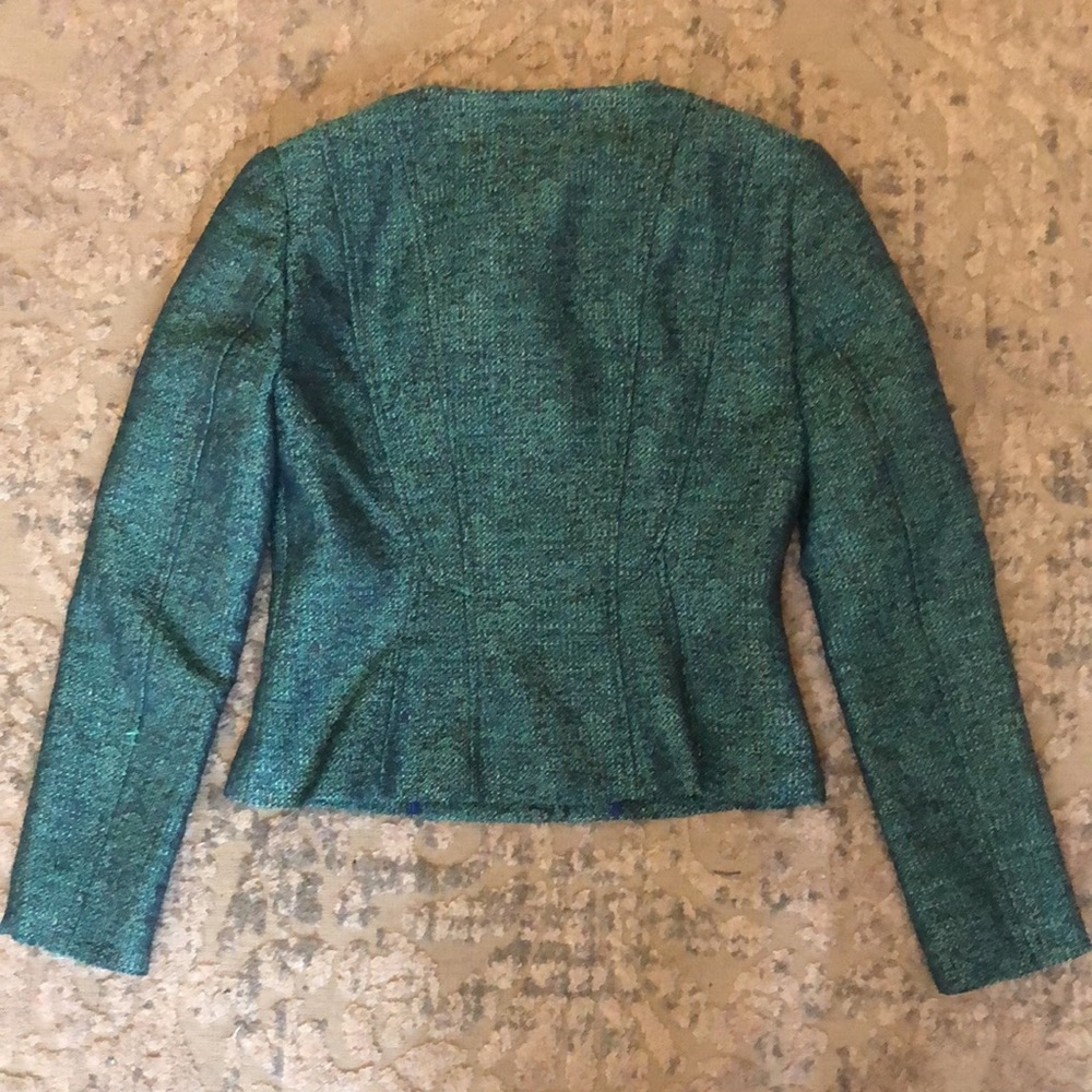 Elie Tahari teal tweed moto jacket blazer XS - Picture 4 of 4